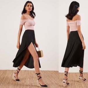 Reformation NWOT Zoe High Rise Midi Black Skirt